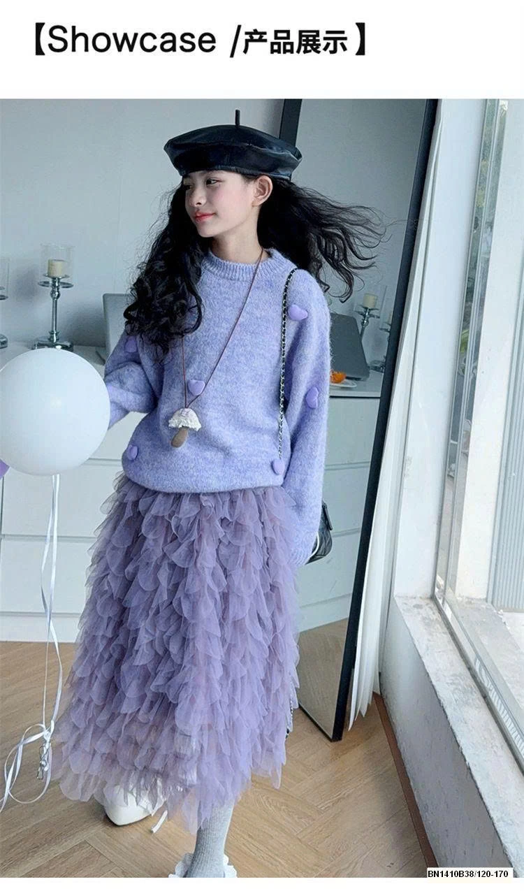 SET ÁO LEN TIM PHỐI CHÂN VÁY CHO BÉ