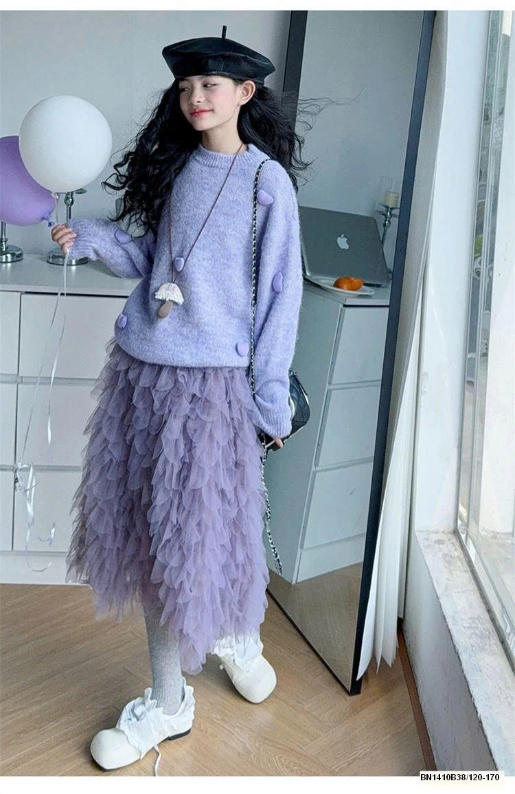 SET ÁO LEN TIM PHỐI CHÂN VÁY CHO BÉ