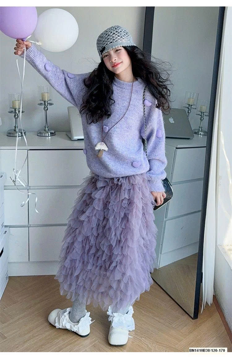 SET ÁO LEN TIM PHỐI CHÂN VÁY CHO BÉ