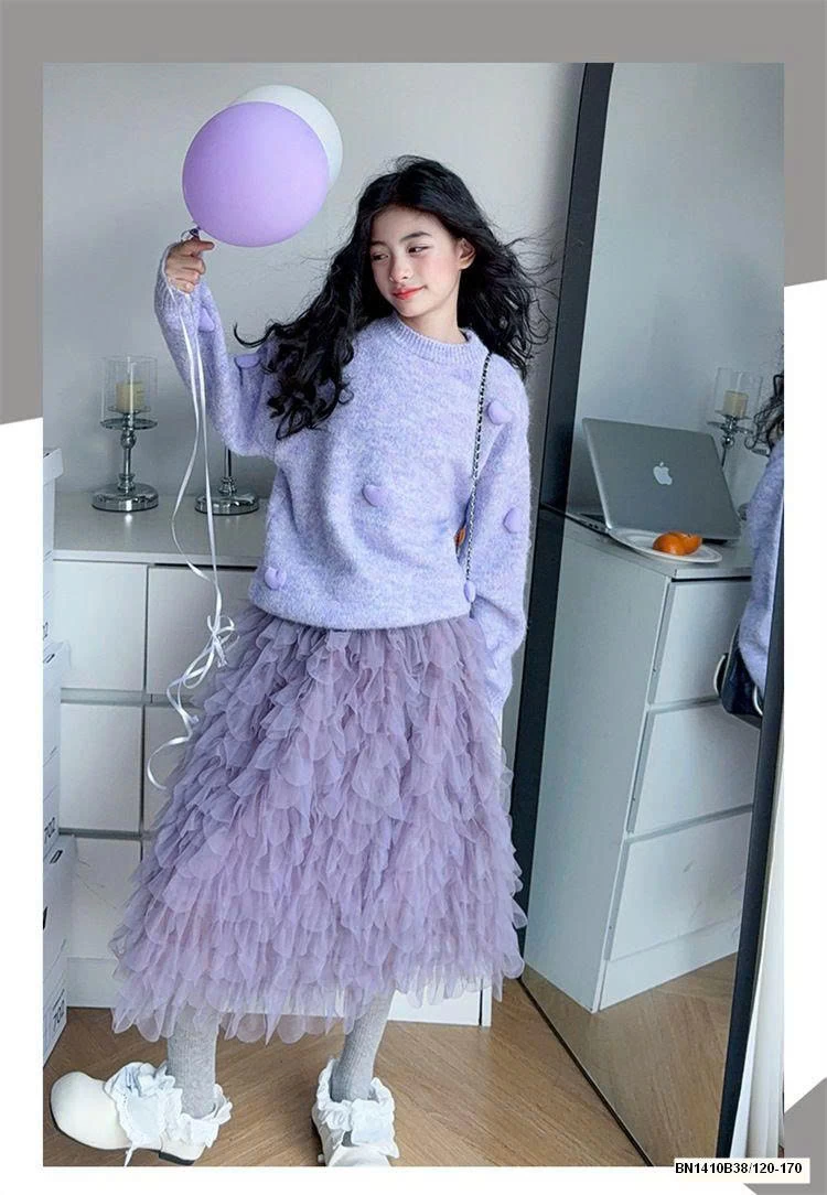 SET ÁO LEN TIM PHỐI CHÂN VÁY CHO BÉ