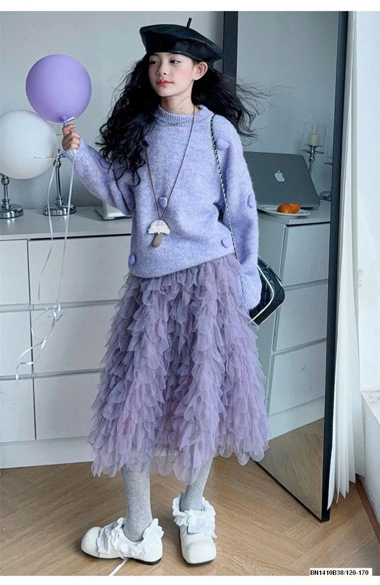 SET ÁO LEN TIM PHỐI CHÂN VÁY CHO BÉ