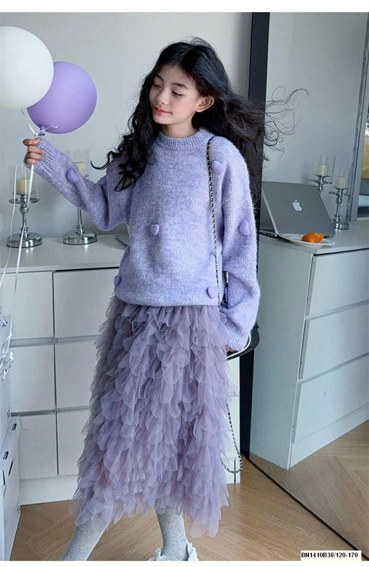 SET ÁO LEN TIM PHỐI CHÂN VÁY CHO BÉ