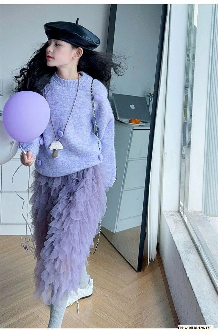 SET ÁO LEN TIM PHỐI CHÂN VÁY CHO BÉ