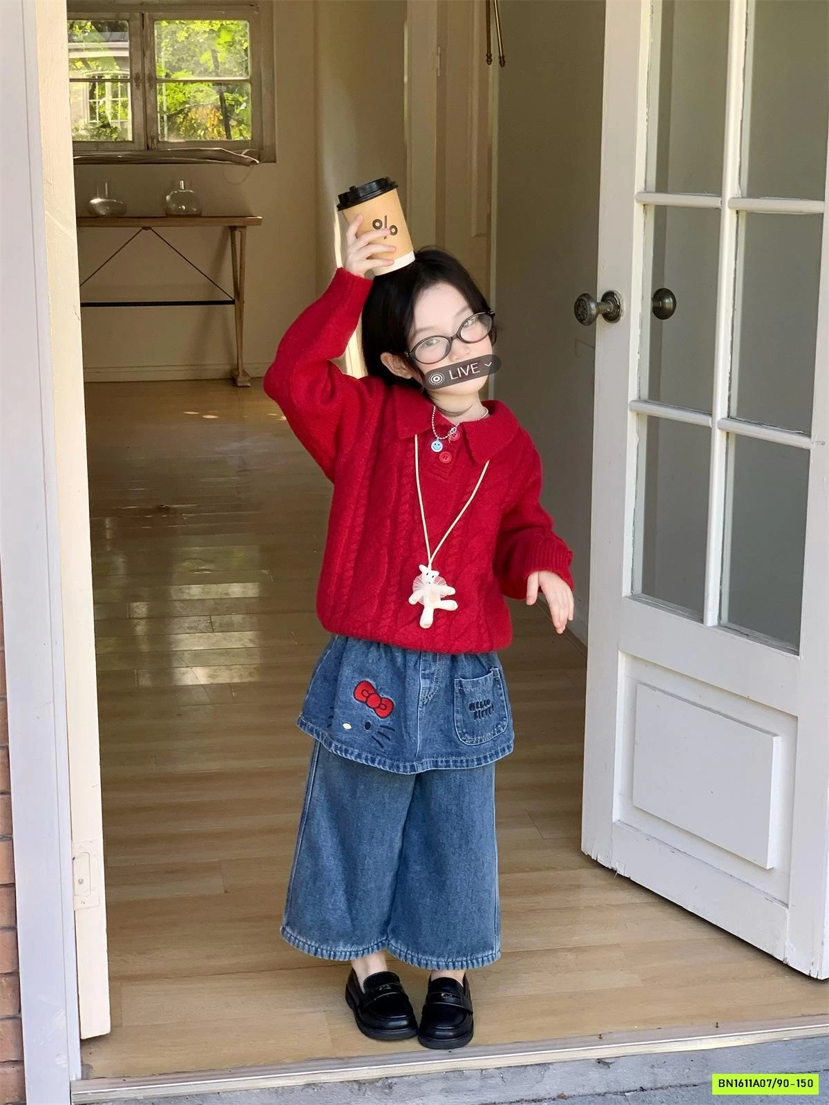 JEANS SUÔNG GIẢ VÁY MIX ÁO LEN ĐỎ