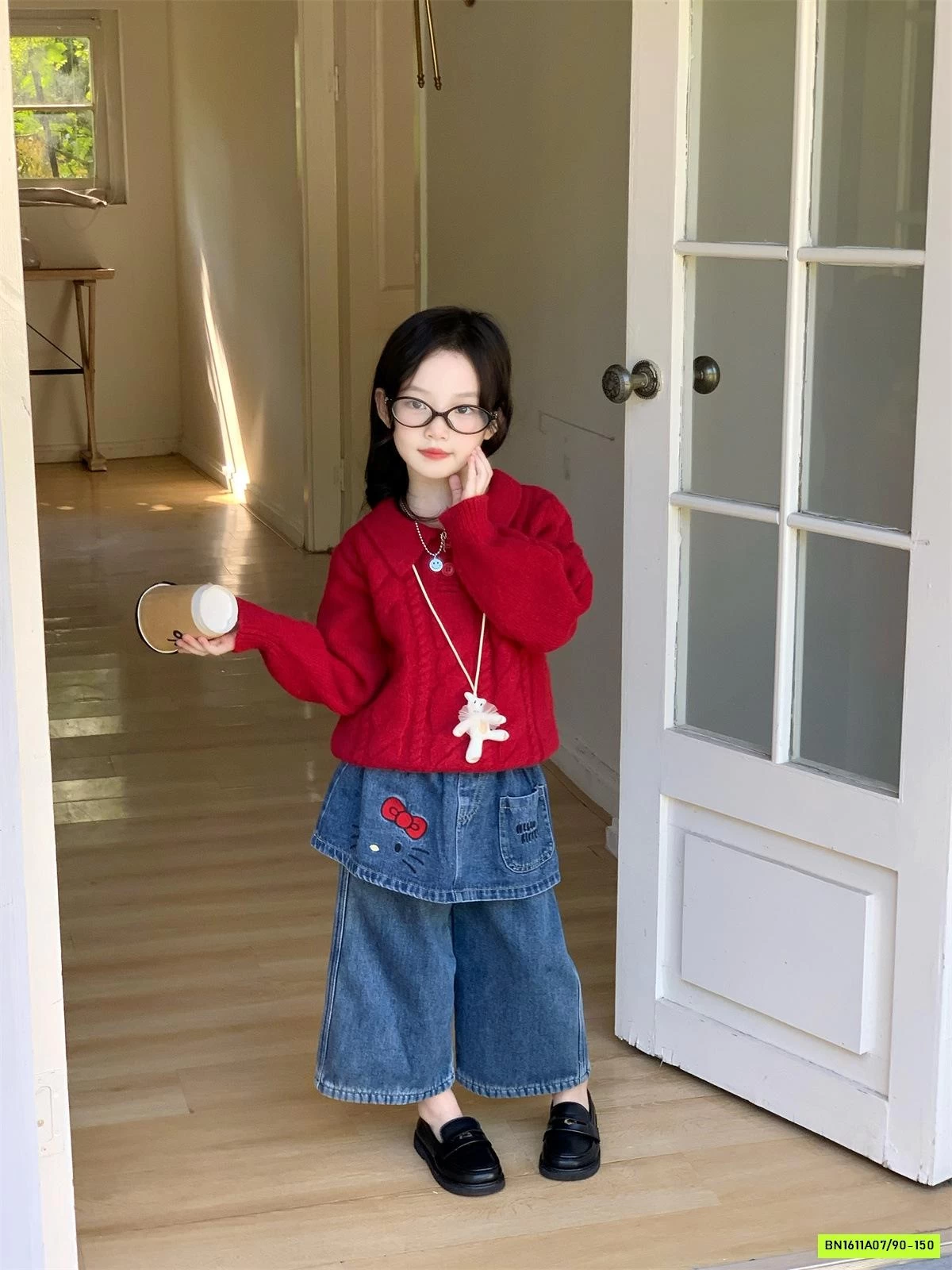 JEANS SUÔNG GIẢ VÁY MIX ÁO LEN ĐỎ