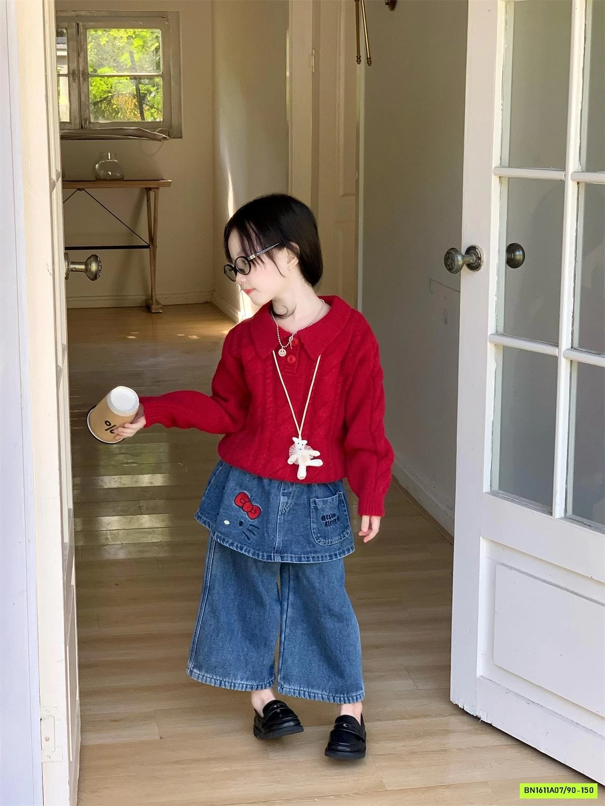 JEANS SUÔNG GIẢ VÁY MIX ÁO LEN ĐỎ