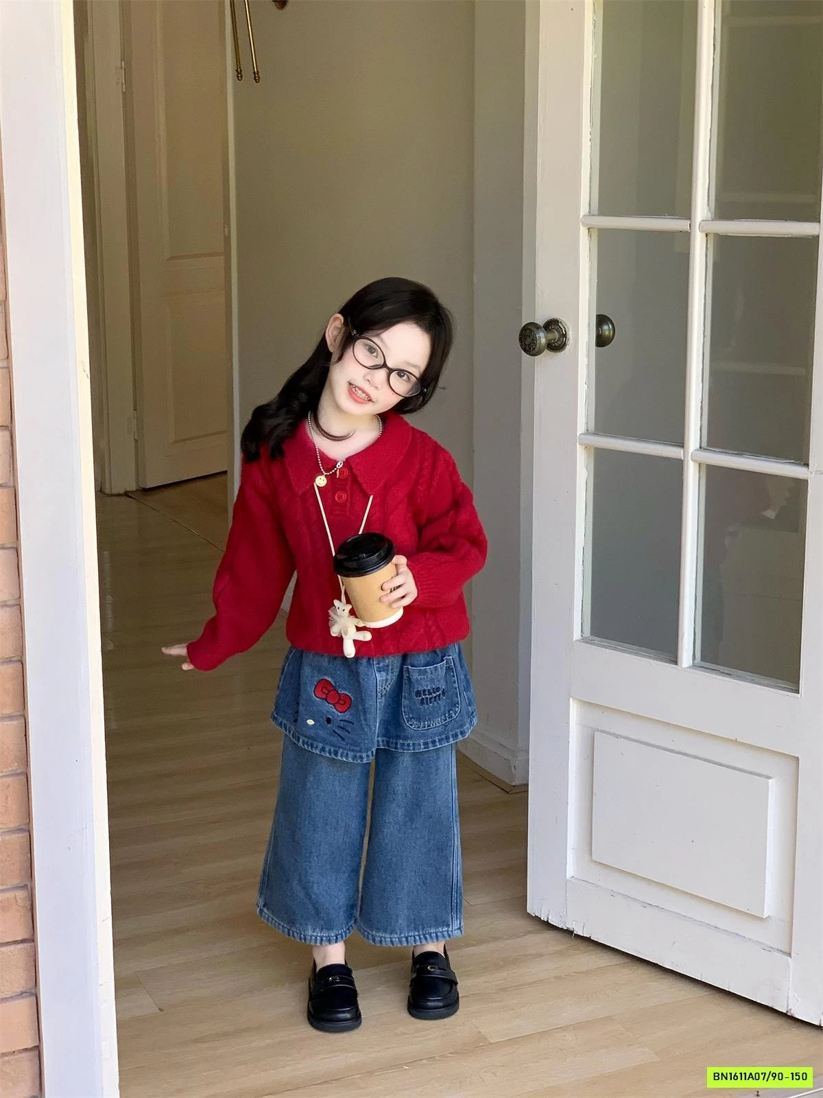 JEANS SUÔNG GIẢ VÁY MIX ÁO LEN ĐỎ