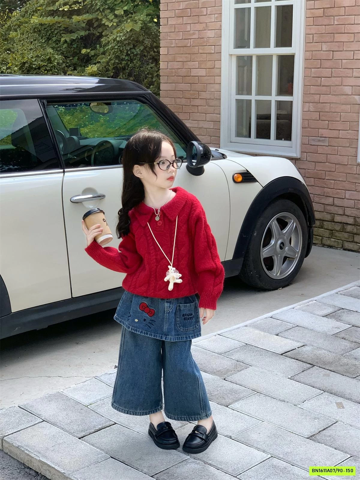 JEANS SUÔNG GIẢ VÁY MIX ÁO LEN ĐỎ