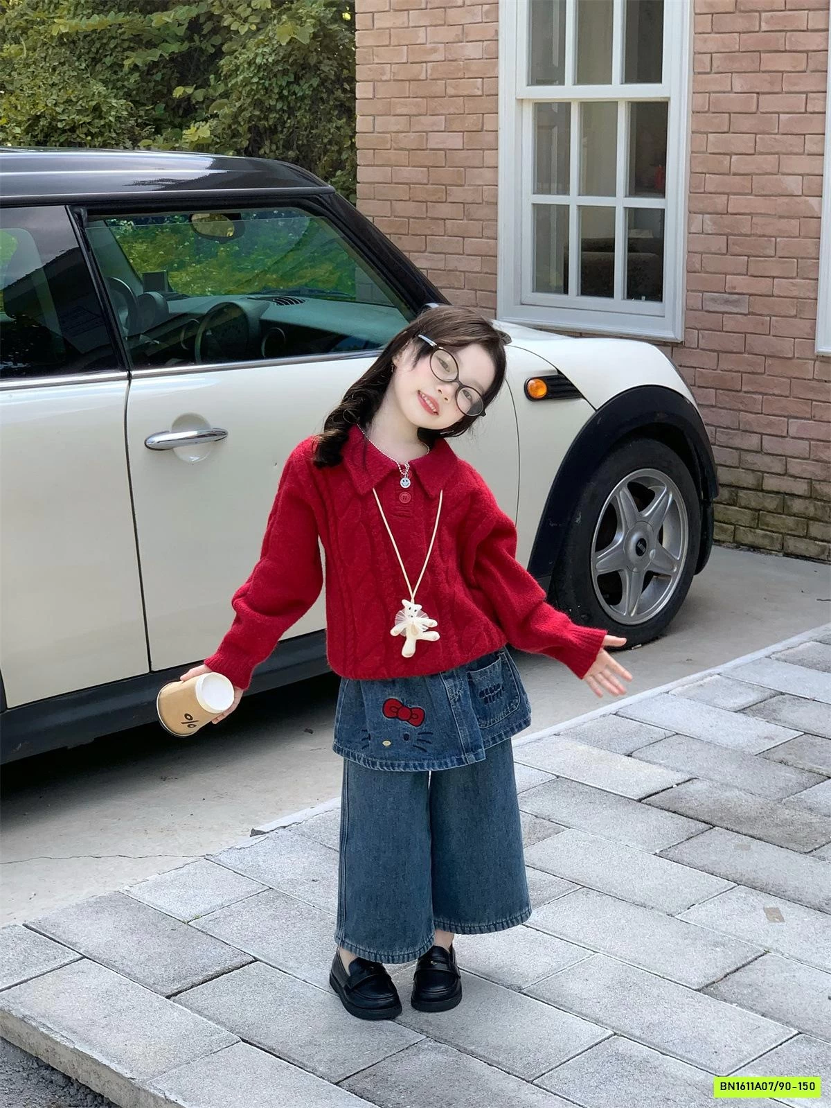 JEANS SUÔNG GIẢ VÁY MIX ÁO LEN ĐỎ