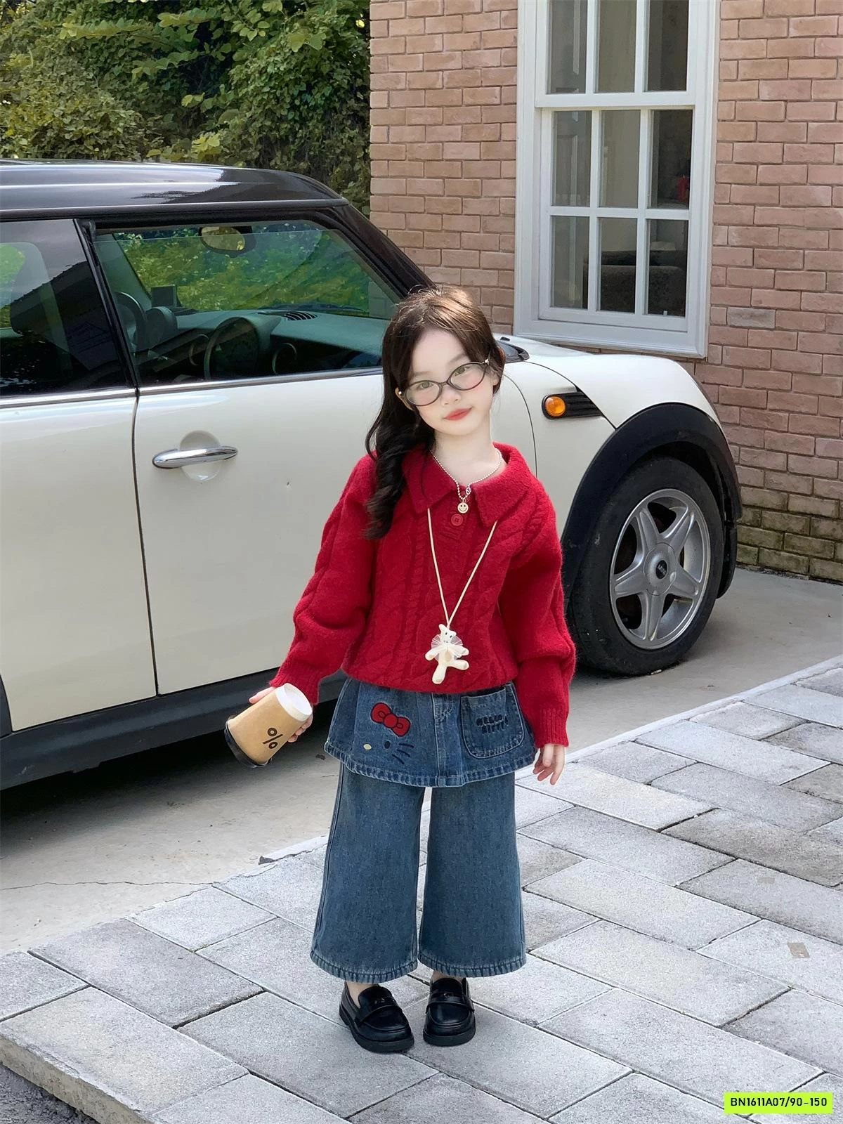 JEANS SUÔNG GIẢ VÁY MIX ÁO LEN ĐỎ