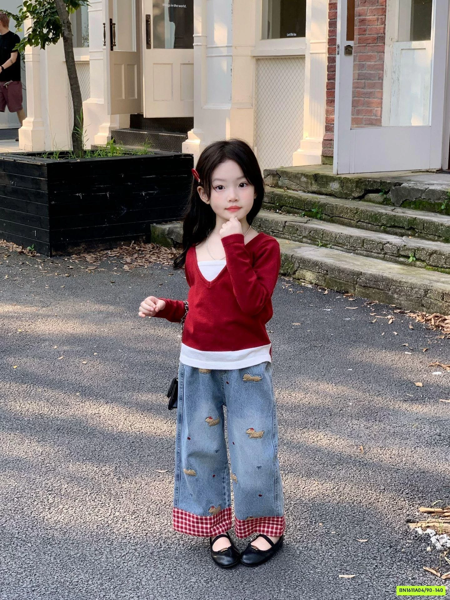 JEANS SUÔNG THÊU NỔI PHỐI CARO