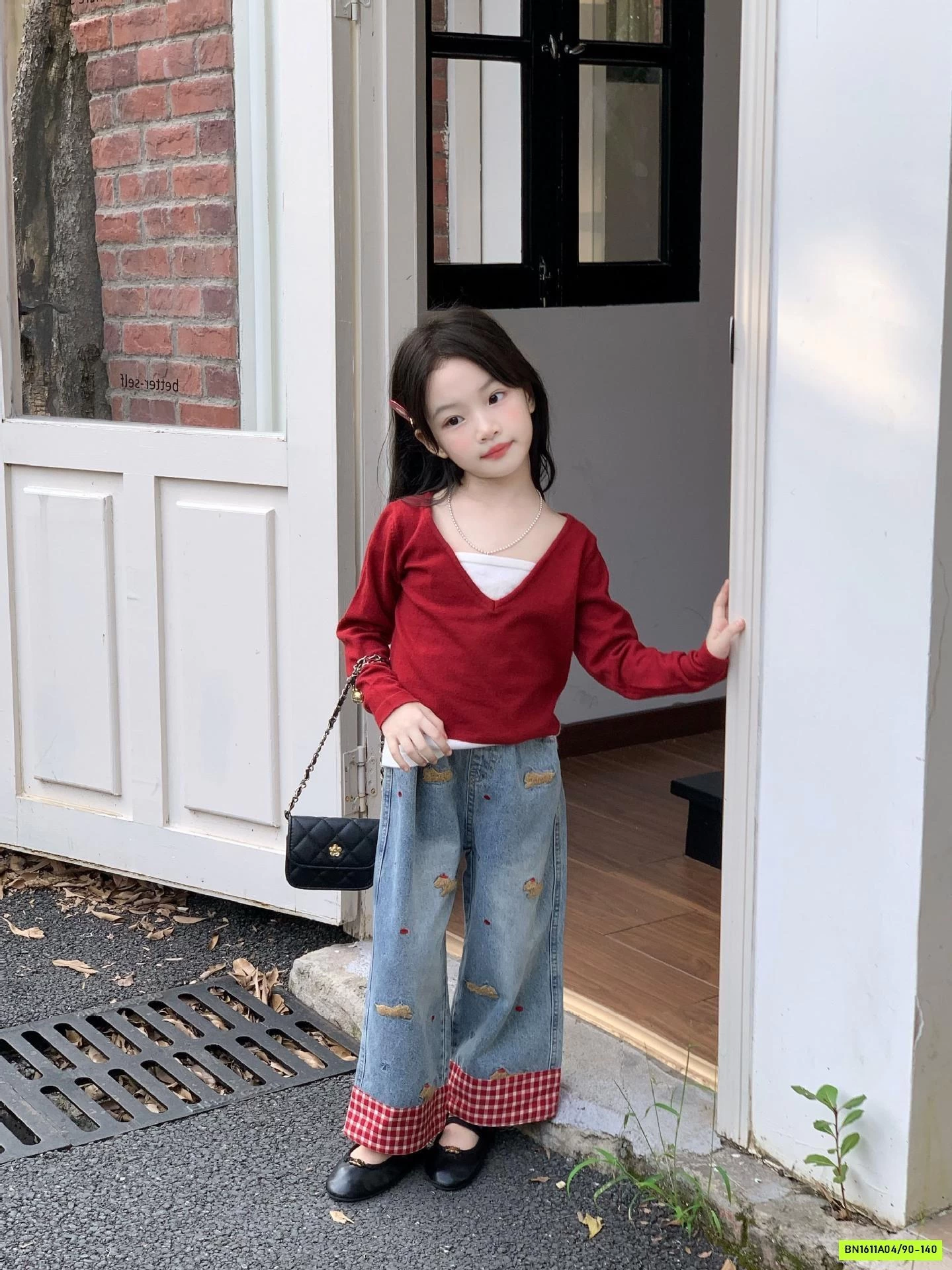 JEANS SUÔNG THÊU NỔI PHỐI CARO