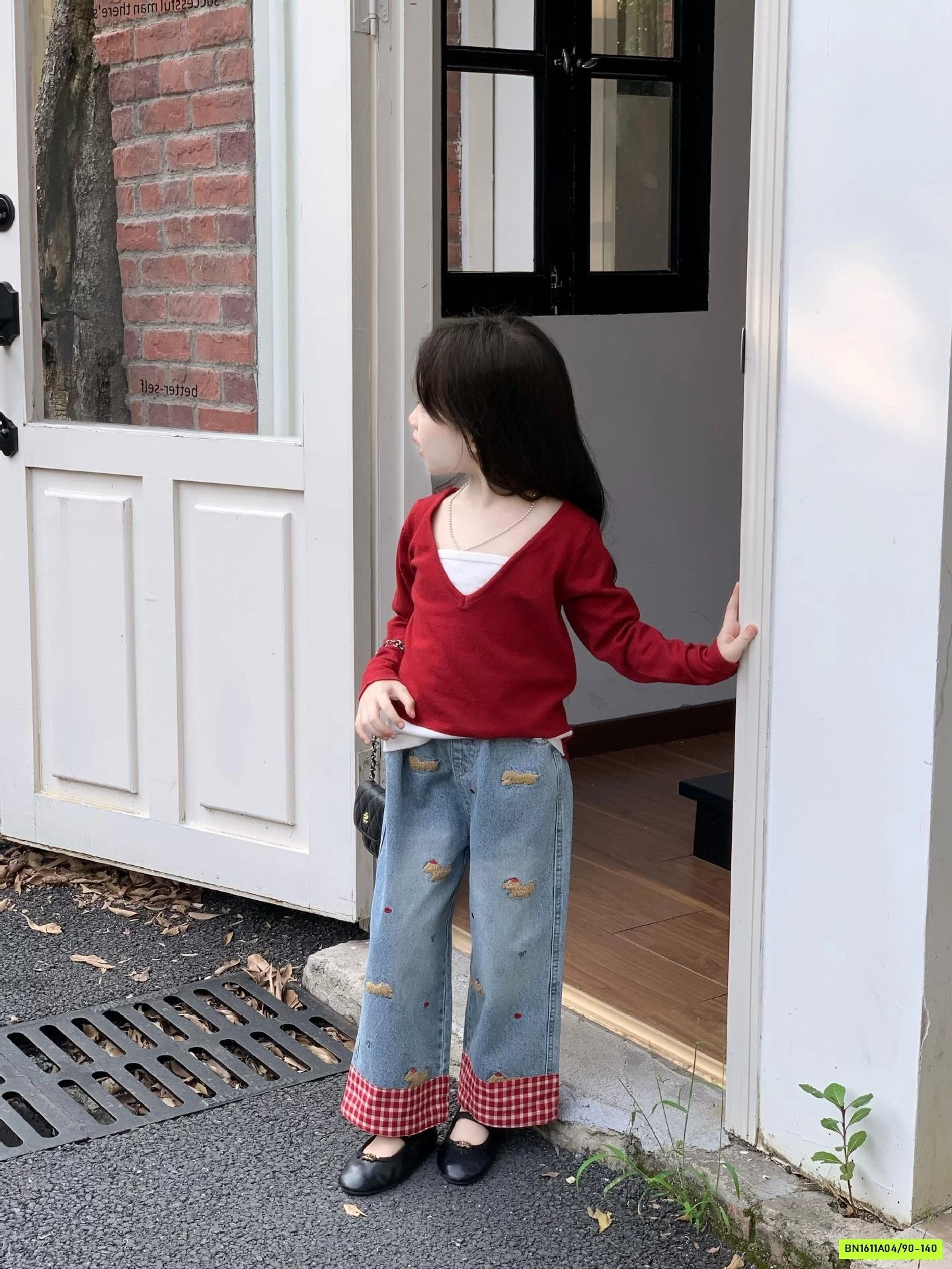 JEANS SUÔNG THÊU NỔI PHỐI CARO