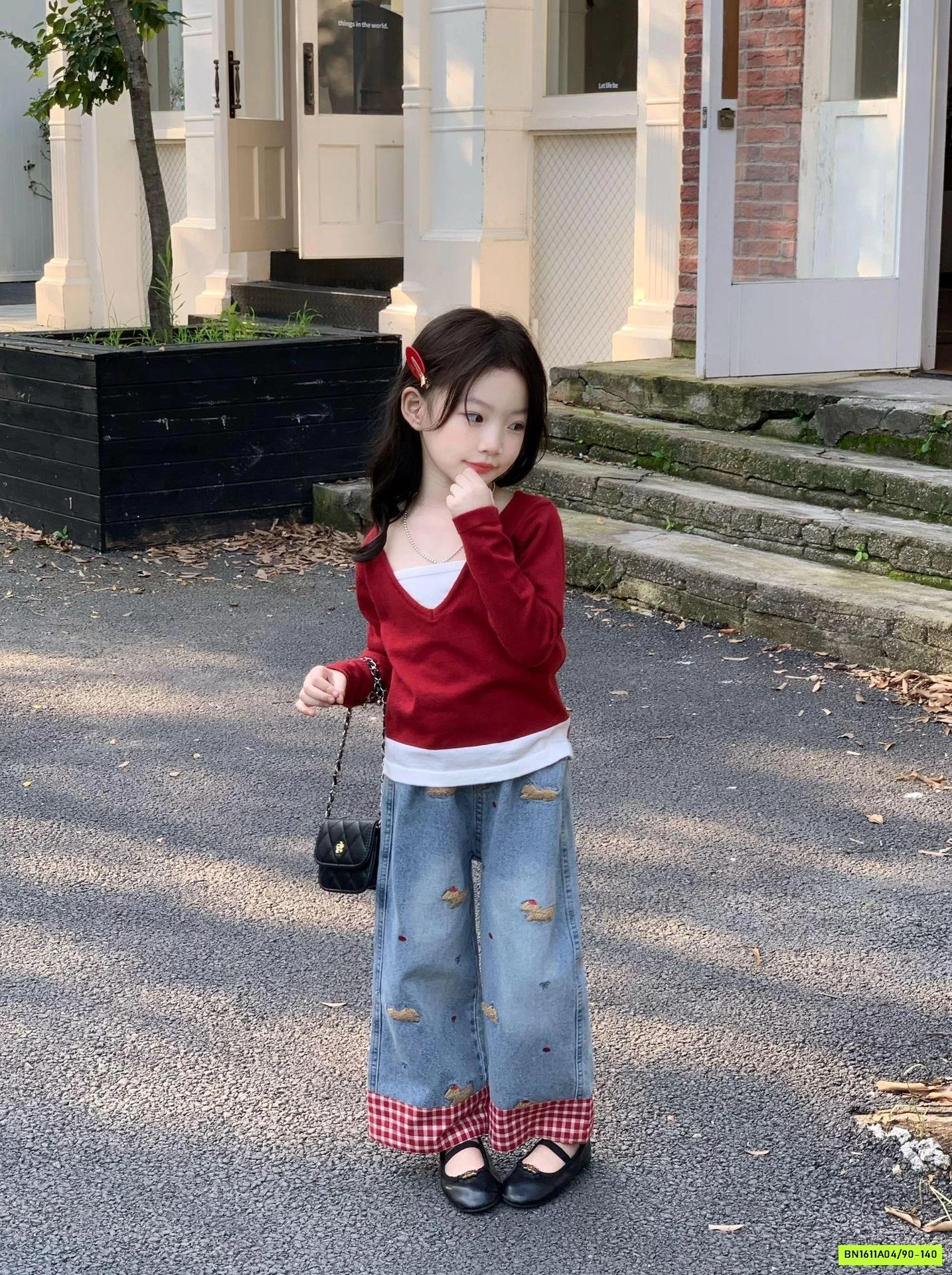 JEANS SUÔNG THÊU NỔI PHỐI CARO