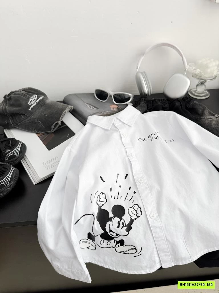 SƠ MI TRẮNG IN MICKEY CỔ ĐỨC