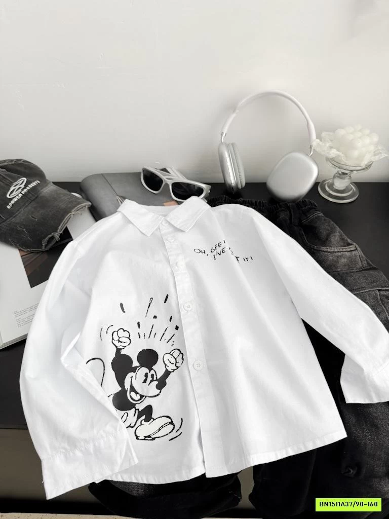 SƠ MI TRẮNG IN MICKEY CỔ ĐỨC