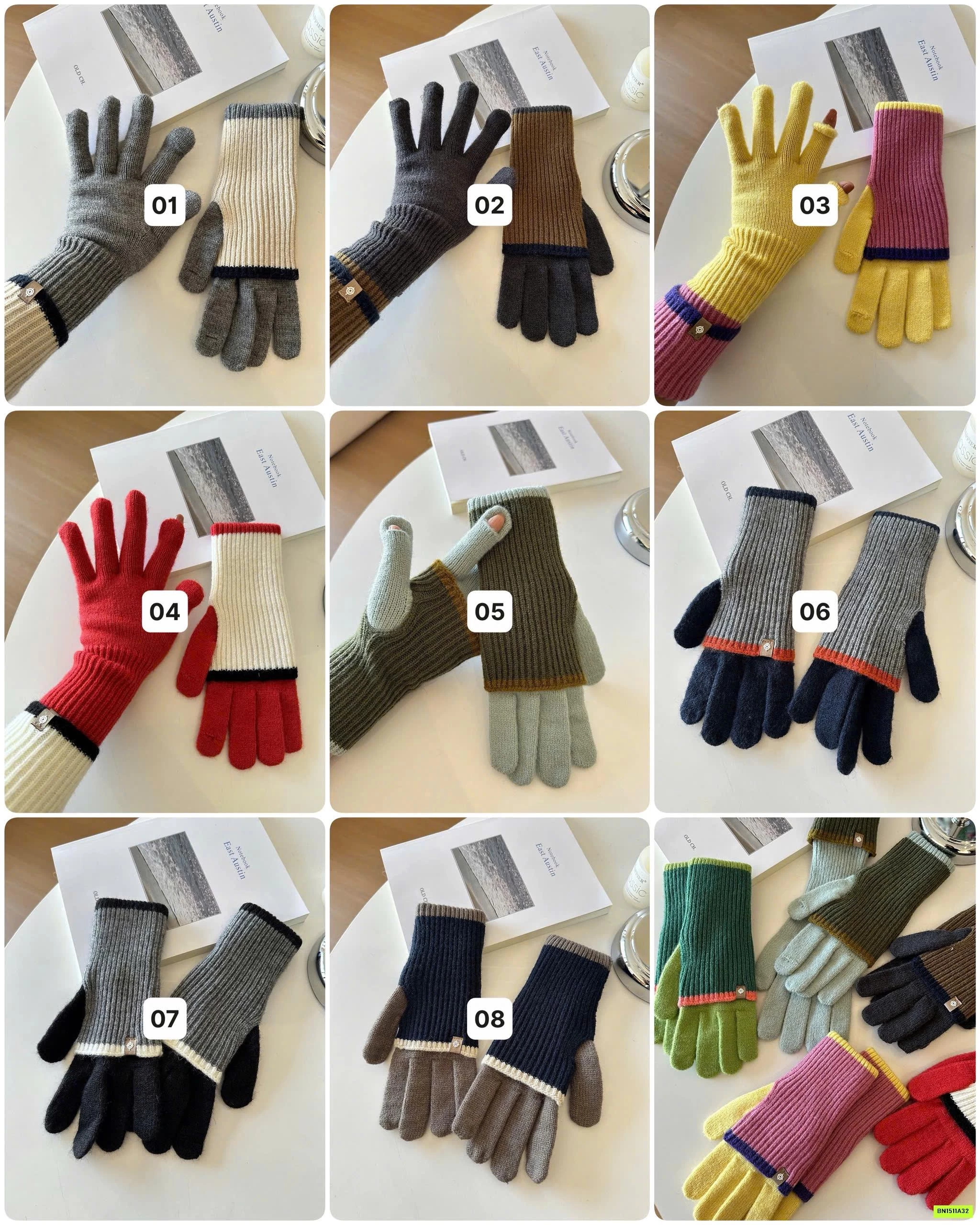 GĂNG TAY LEN PHỐI MÀU HỞ NGÓN