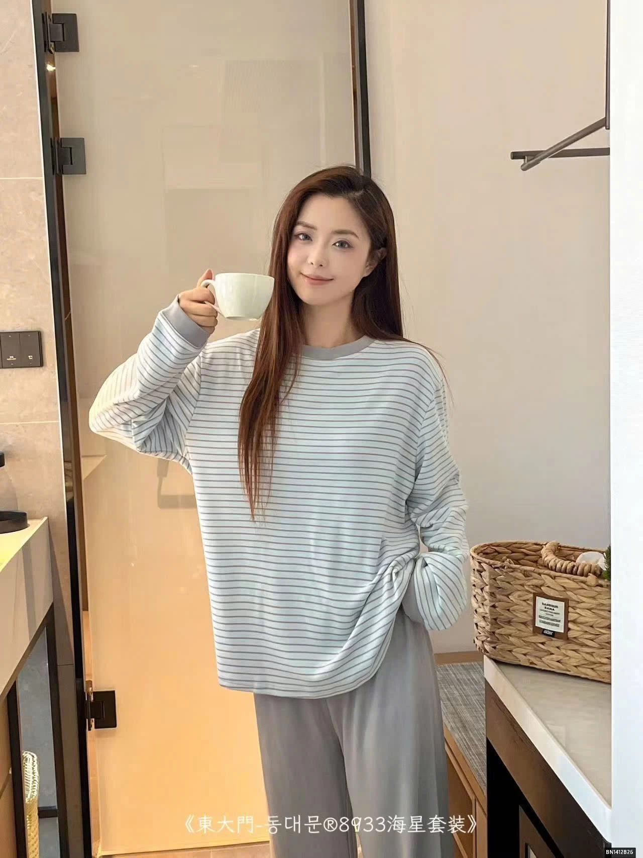 BỘ MẶC NHÀ COOTON KẺ NGANG