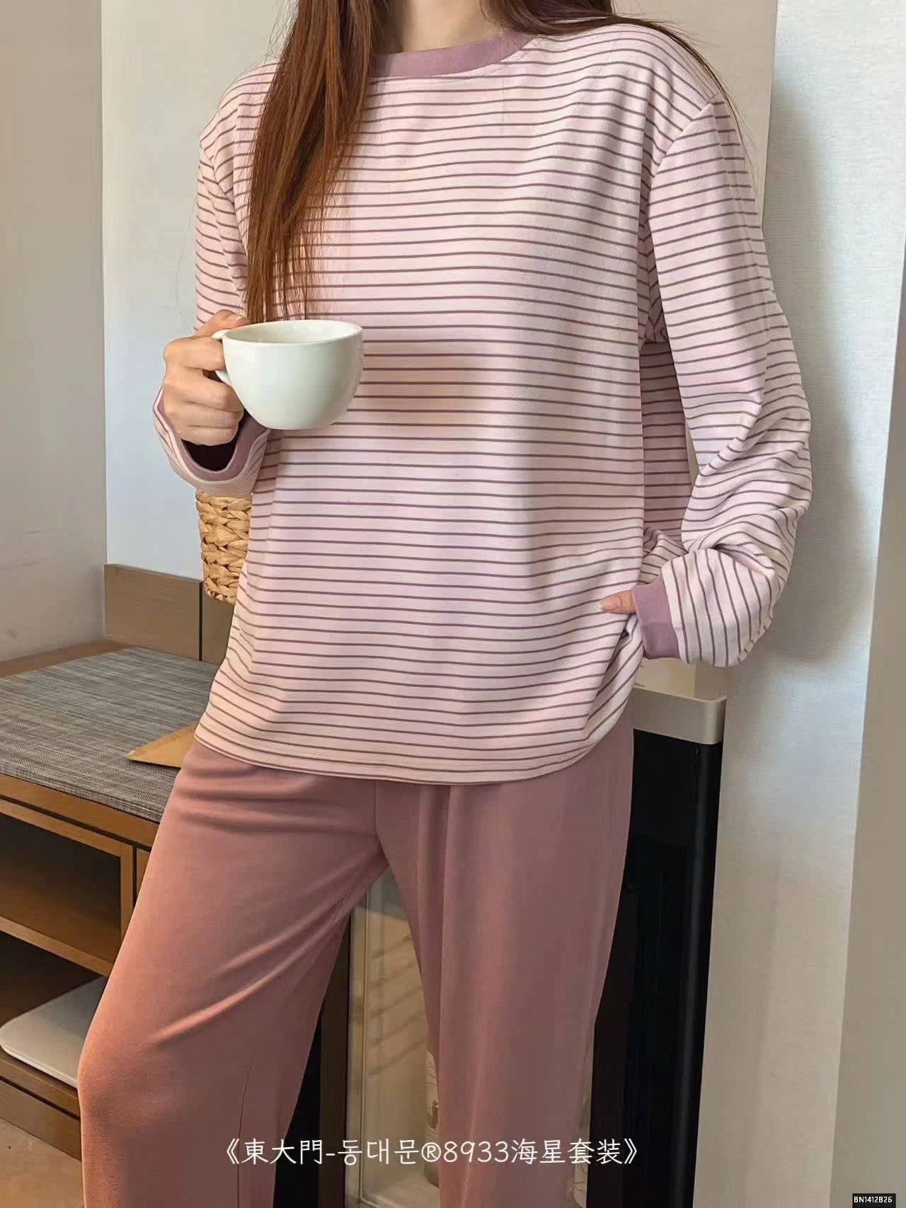 BỘ MẶC NHÀ COOTON KẺ NGANG