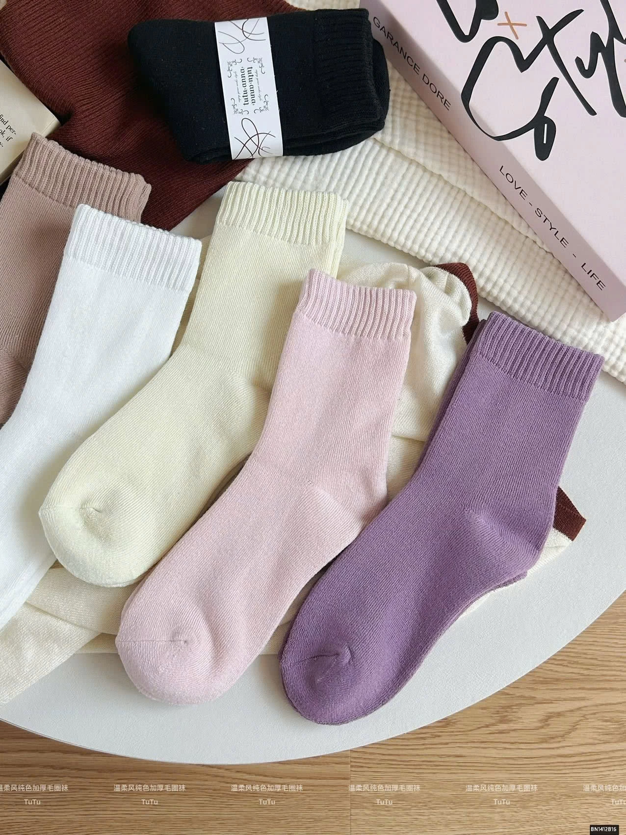 SET 6 ĐÔI TẤT TRƠN MÀU LÓT LÔNG MÙA ĐÔNG