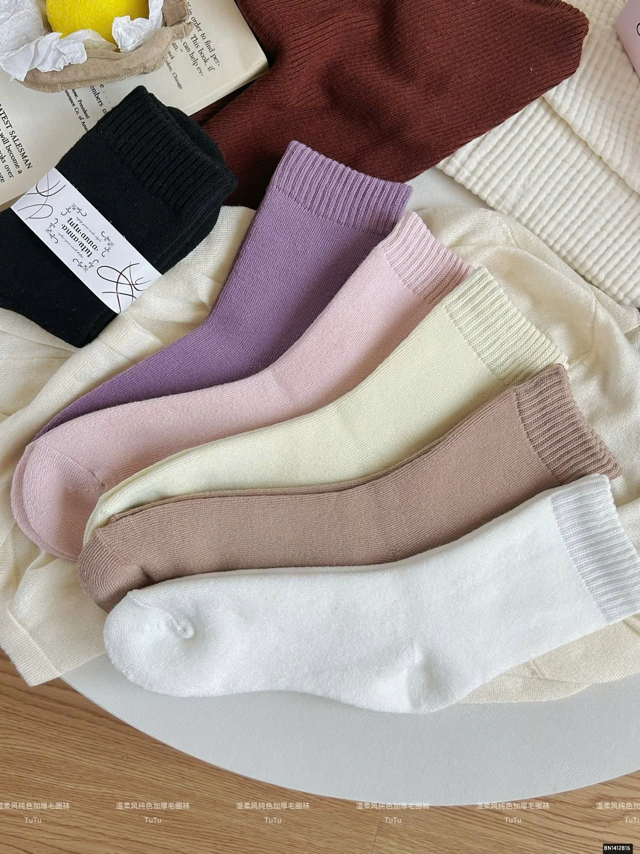 SET 6 ĐÔI TẤT TRƠN MÀU LÓT LÔNG MÙA ĐÔNG