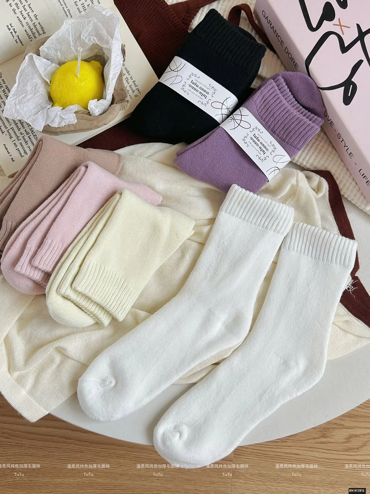 SET 6 ĐÔI TẤT TRƠN MÀU LÓT LÔNG MÙA ĐÔNG