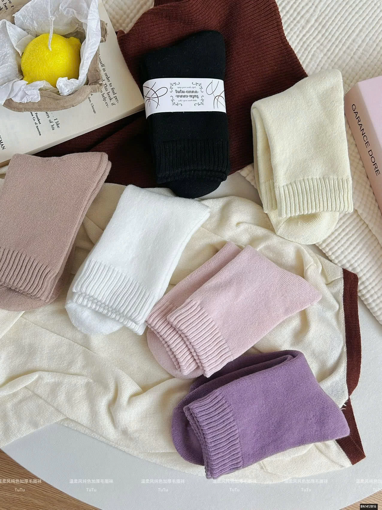 SET 6 ĐÔI TẤT TRƠN MÀU LÓT LÔNG MÙA ĐÔNG