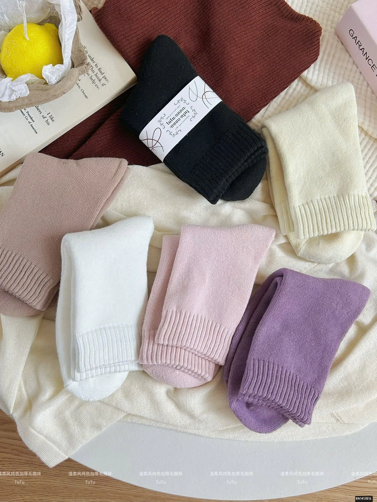 SET 6 ĐÔI TẤT TRƠN MÀU LÓT LÔNG MÙA ĐÔNG