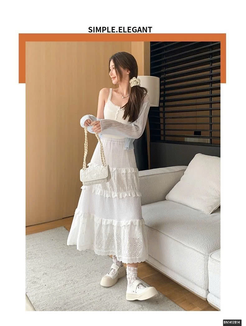 CHÂN VÁY MAXI TRẮNG REN TẦNG