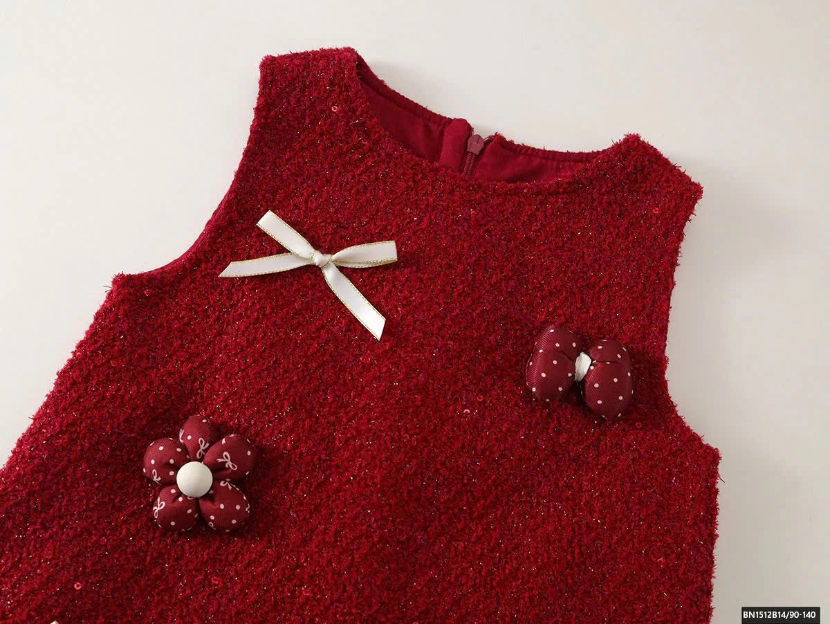 ĐẦM ĐỎ SÁT NÁCH GẮN HOA MẶC TẾT PREMIUM