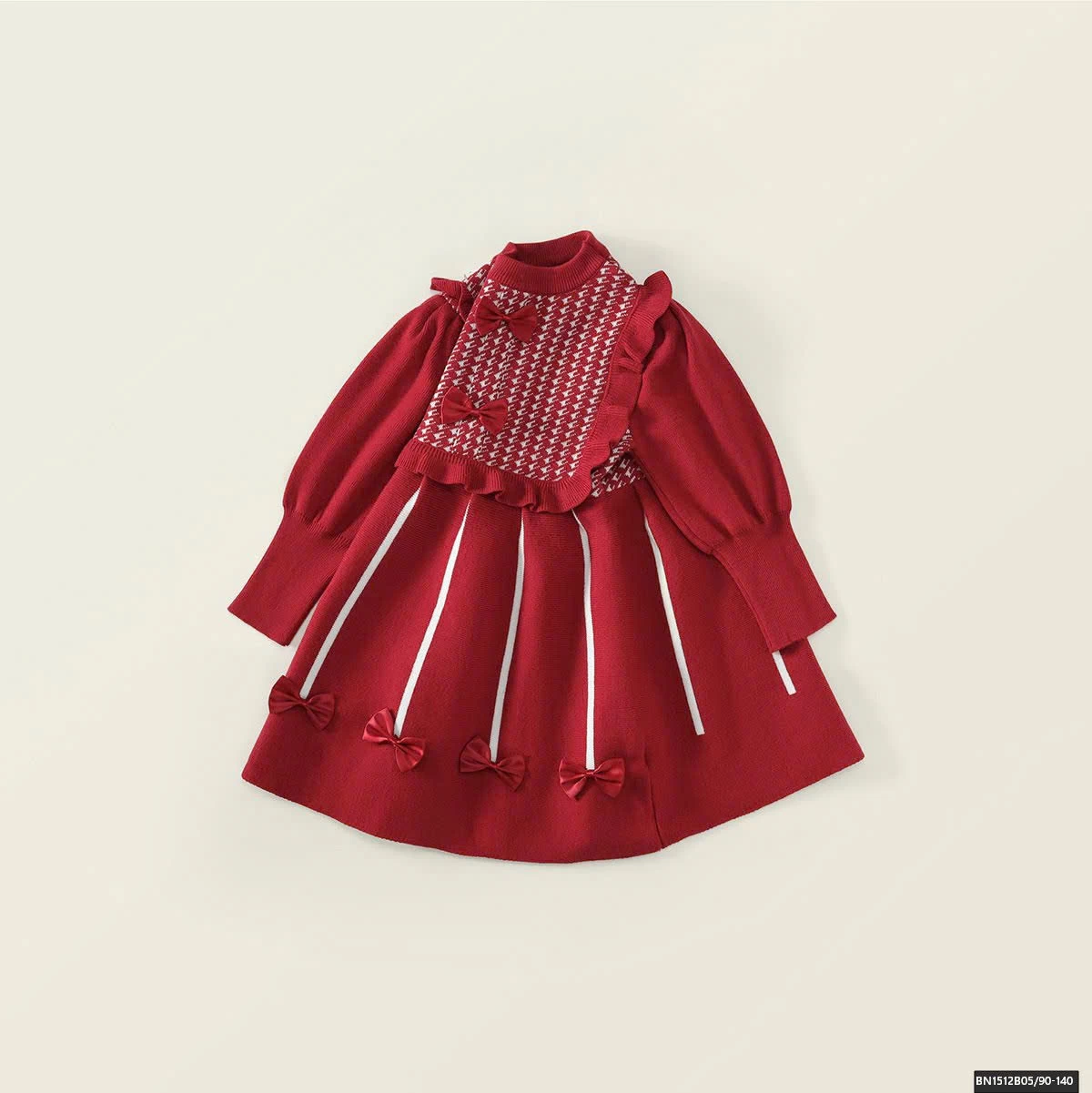 ĐẦM LEN ĐÍNH NƠ CỔ CARO PREMIUM