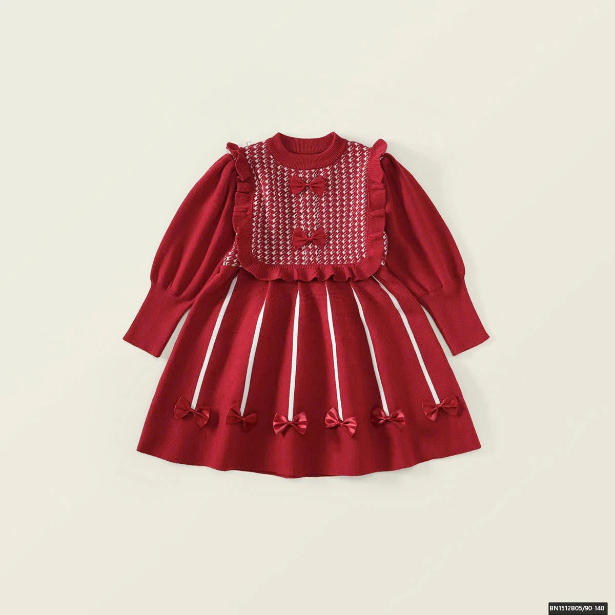 ĐẦM LEN ĐÍNH NƠ CỔ CARO PREMIUM