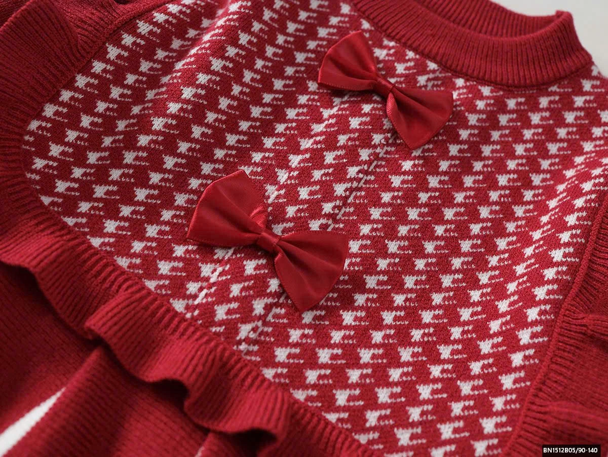 ĐẦM LEN ĐÍNH NƠ CỔ CARO PREMIUM