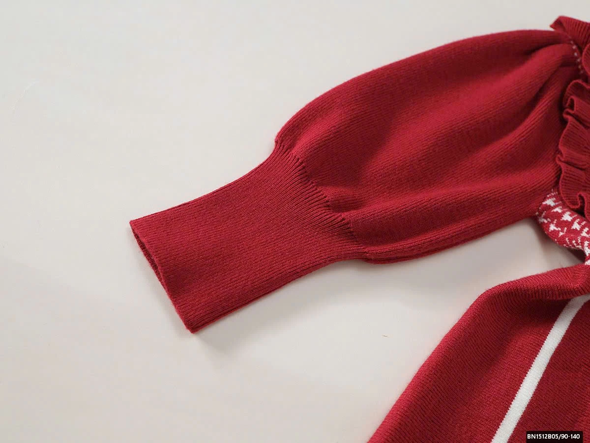 ĐẦM LEN ĐÍNH NƠ CỔ CARO PREMIUM