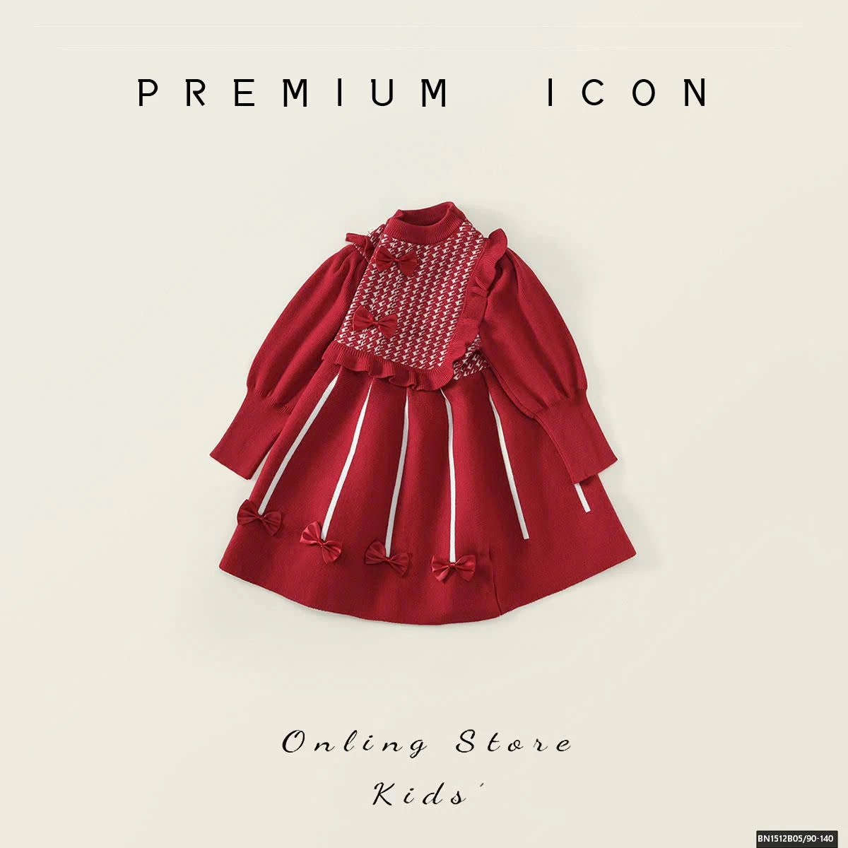 ĐẦM LEN ĐÍNH NƠ CỔ CARO PREMIUM