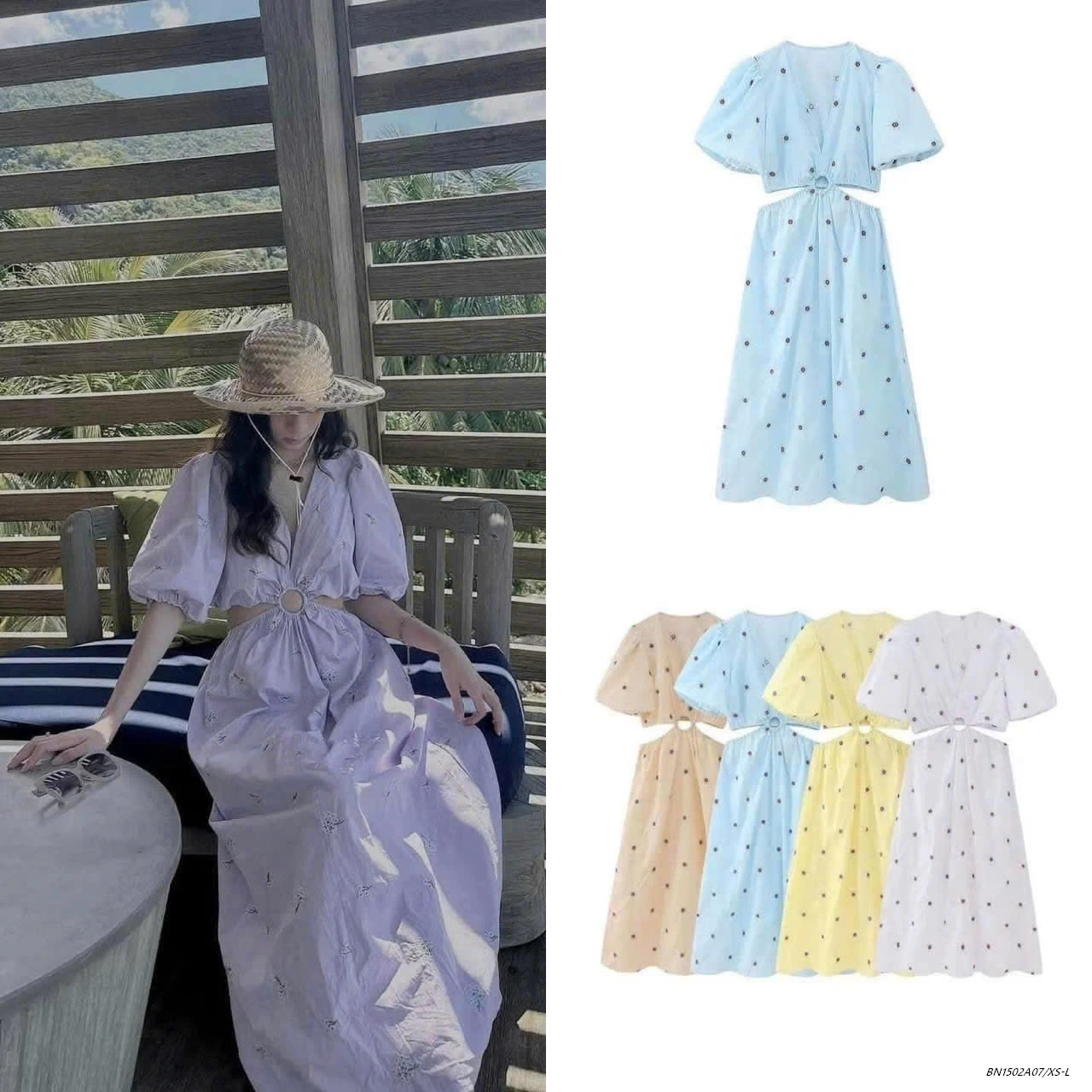 ĐẦM DÀI THÊU HOA KHOÉT EO ZR