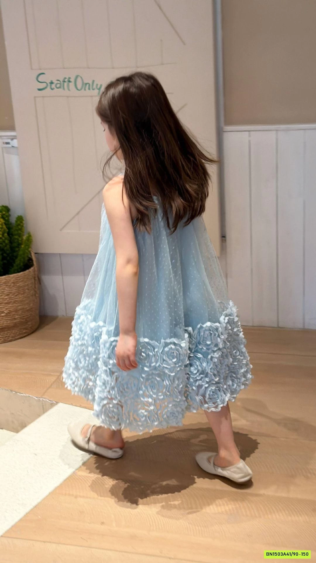 ĐẦM VOAN HOA XANH 2 DÂY 3D