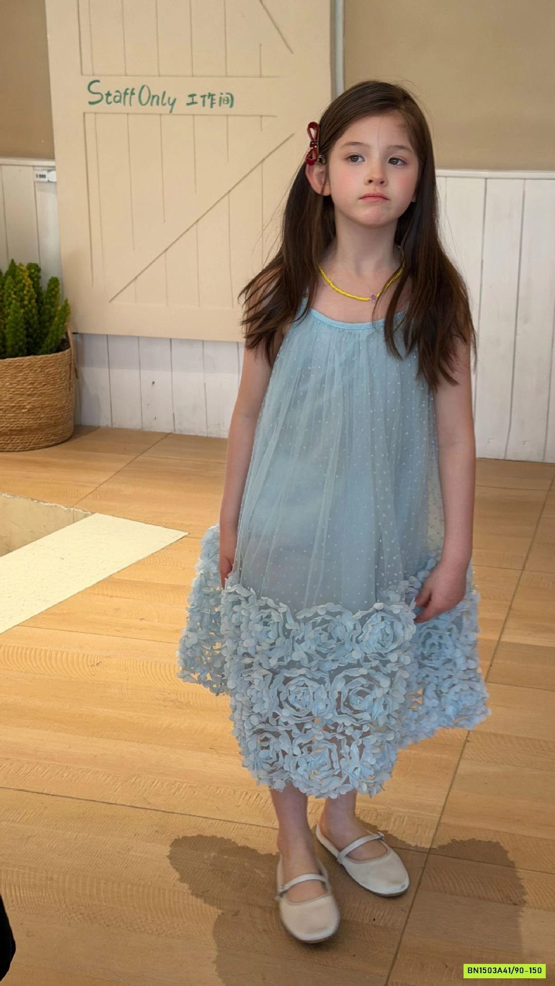 ĐẦM VOAN HOA XANH 2 DÂY 3D