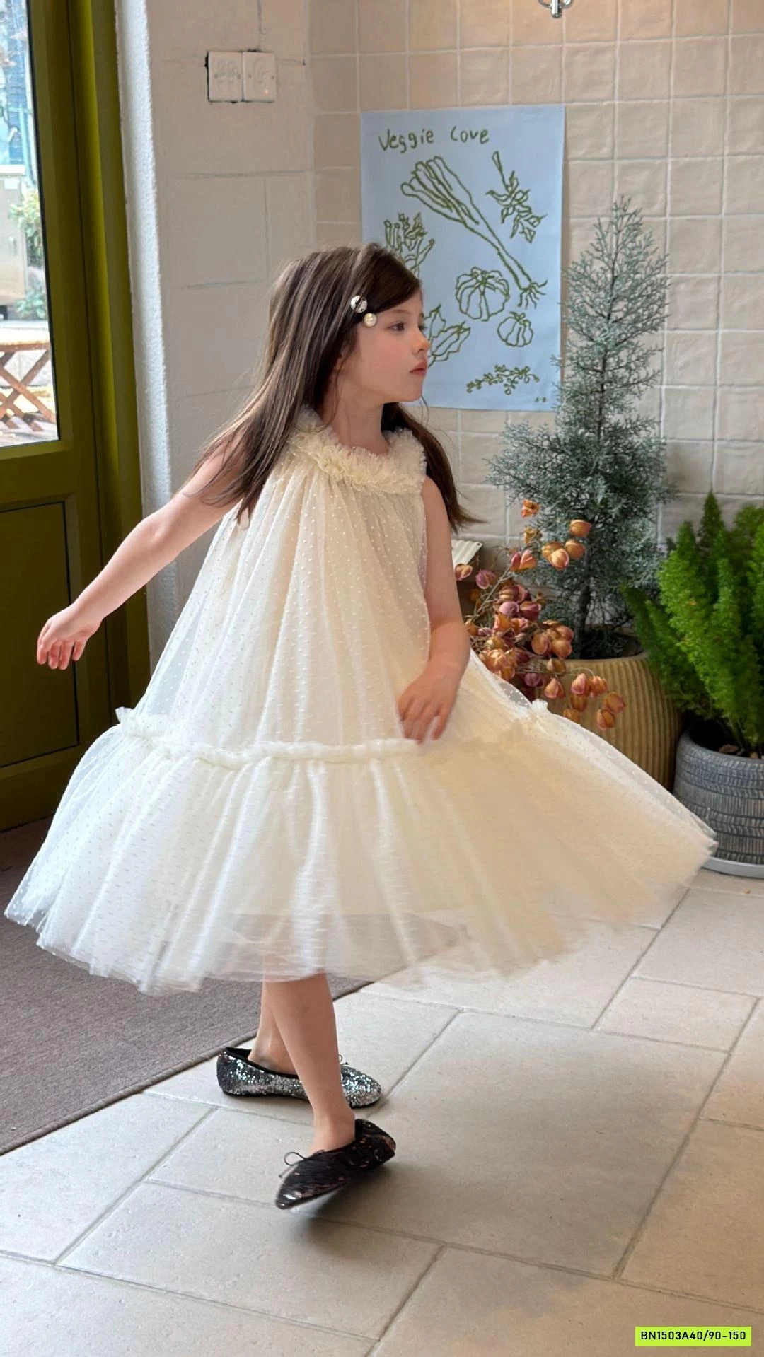 ĐẦM VOAN CỔ YẾM CHẤM BI BỒNG BỀNH