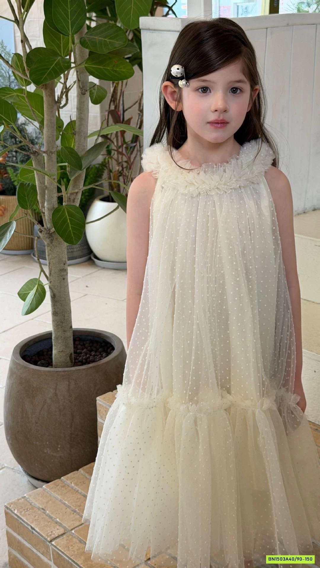 ĐẦM VOAN CỔ YẾM CHẤM BI BỒNG BỀNH