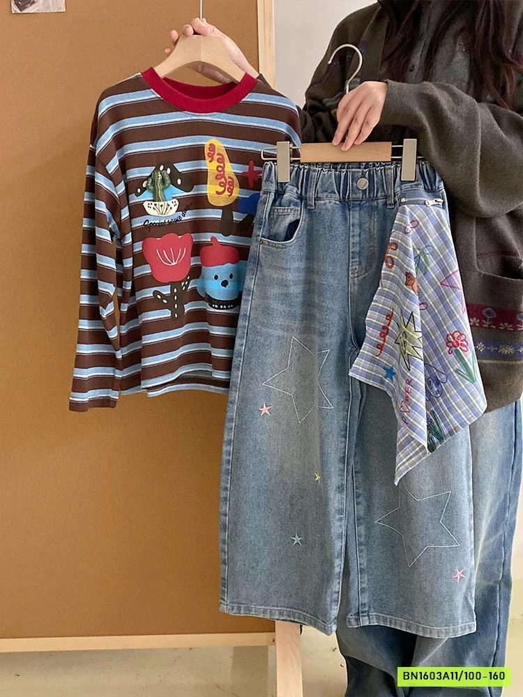 JEANS SUÔNG NGÔI SAO KÈM KHĂN CÁ TÍNH