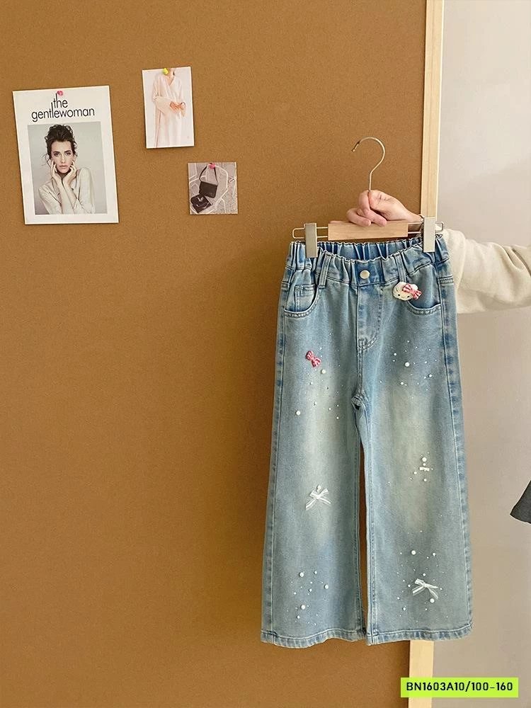 ÁO THUN MÈO MIX JEANS SUÔNG GẮN NƠ