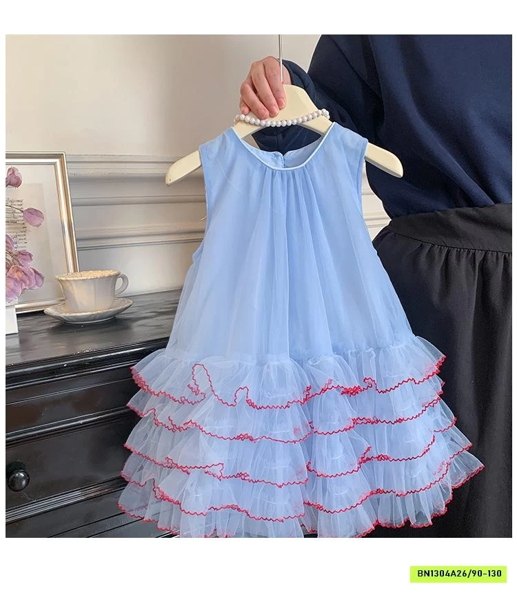 ĐẦM VOAN XANH PHỐI VIỀN BLUETOWN