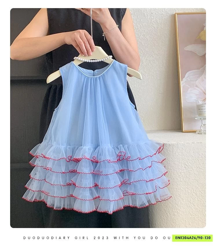 ĐẦM VOAN XANH PHỐI VIỀN BLUETOWN