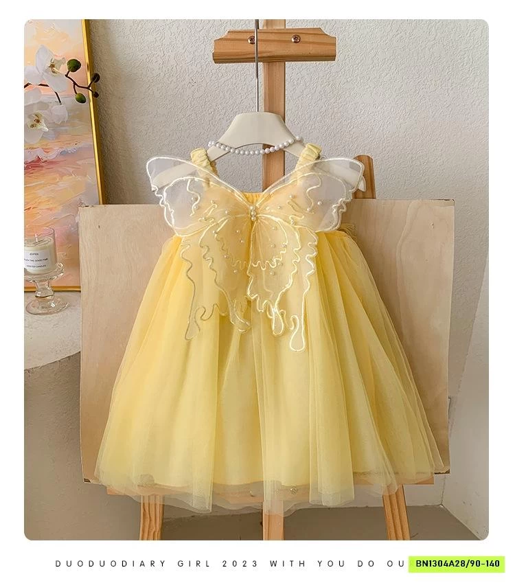 ĐẦM VOAN VÀNG 2 DÂY CÁNH BƯỚM BLUETOWN