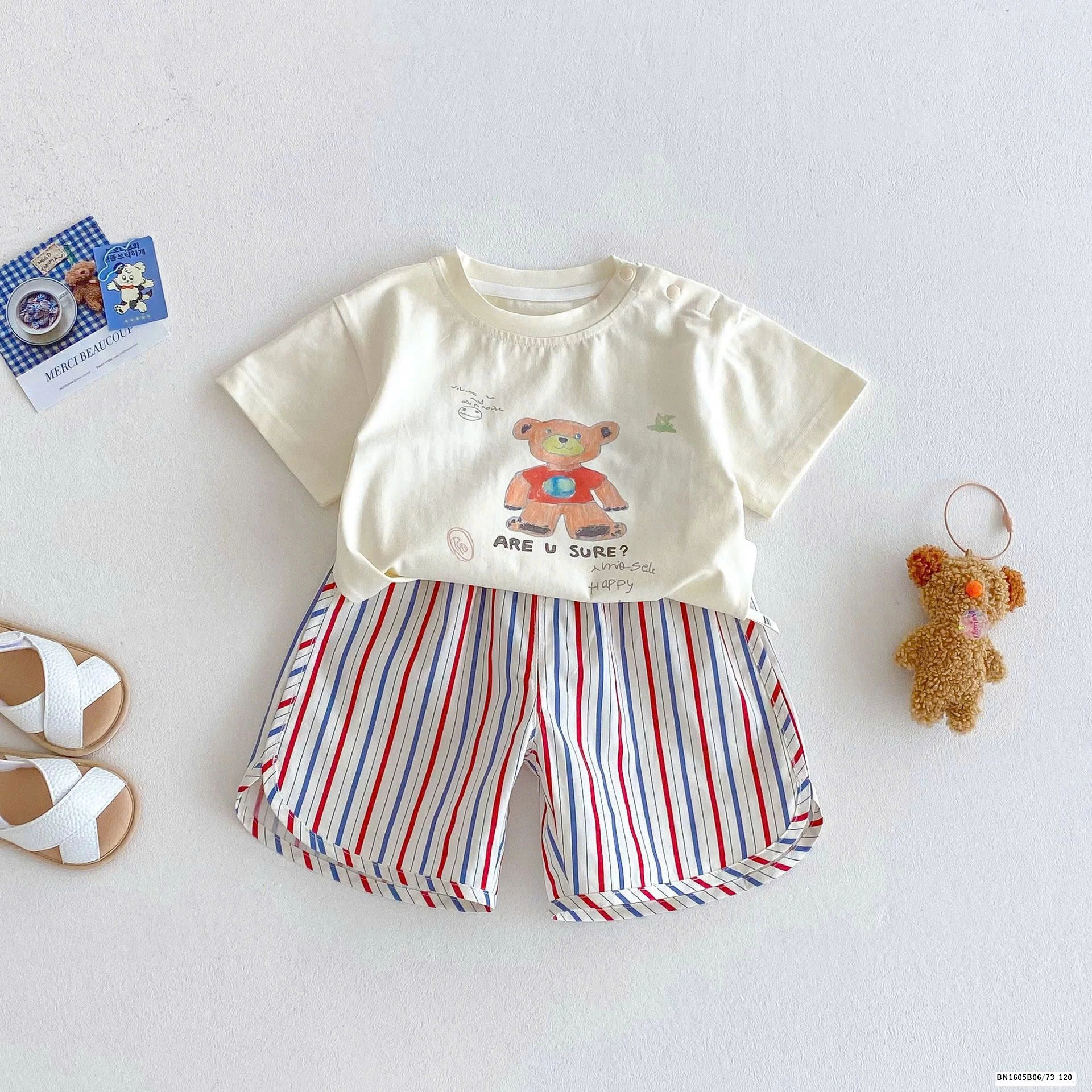 SET ÁO PHÔNG MIX QUẦN SHORT SỌC KẺ BÉ TRAI