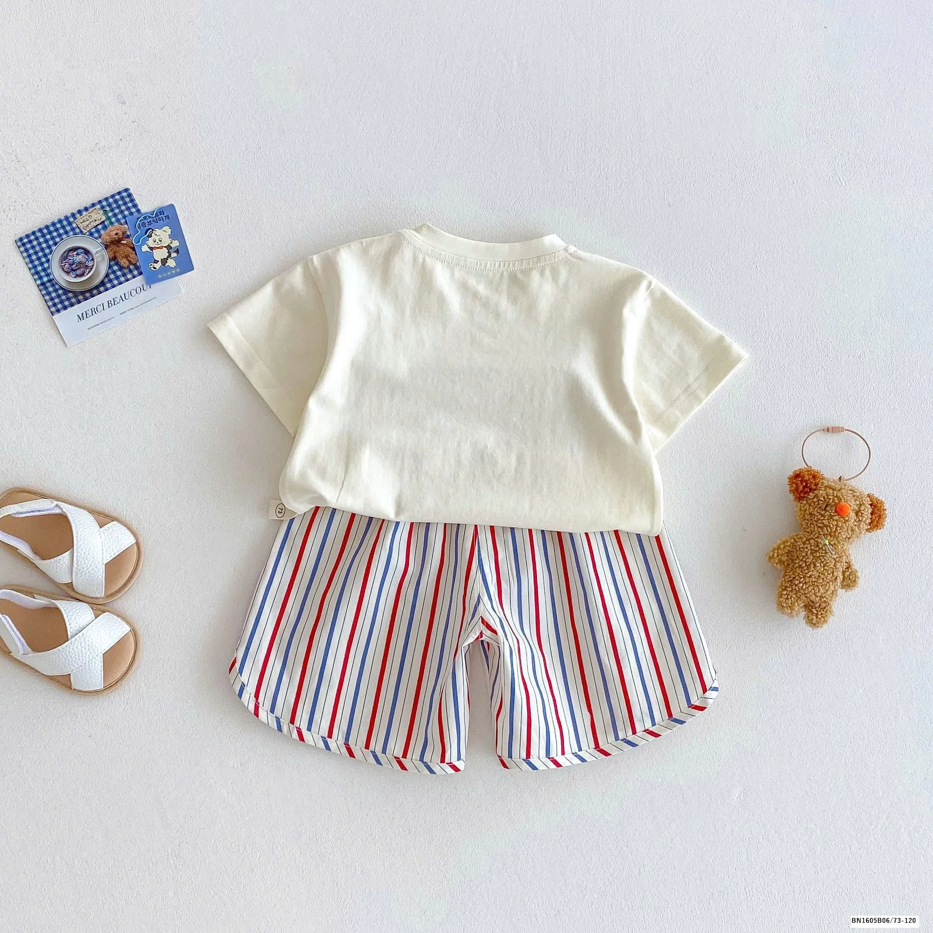 SET ÁO PHÔNG MIX QUẦN SHORT SỌC KẺ BÉ TRAI