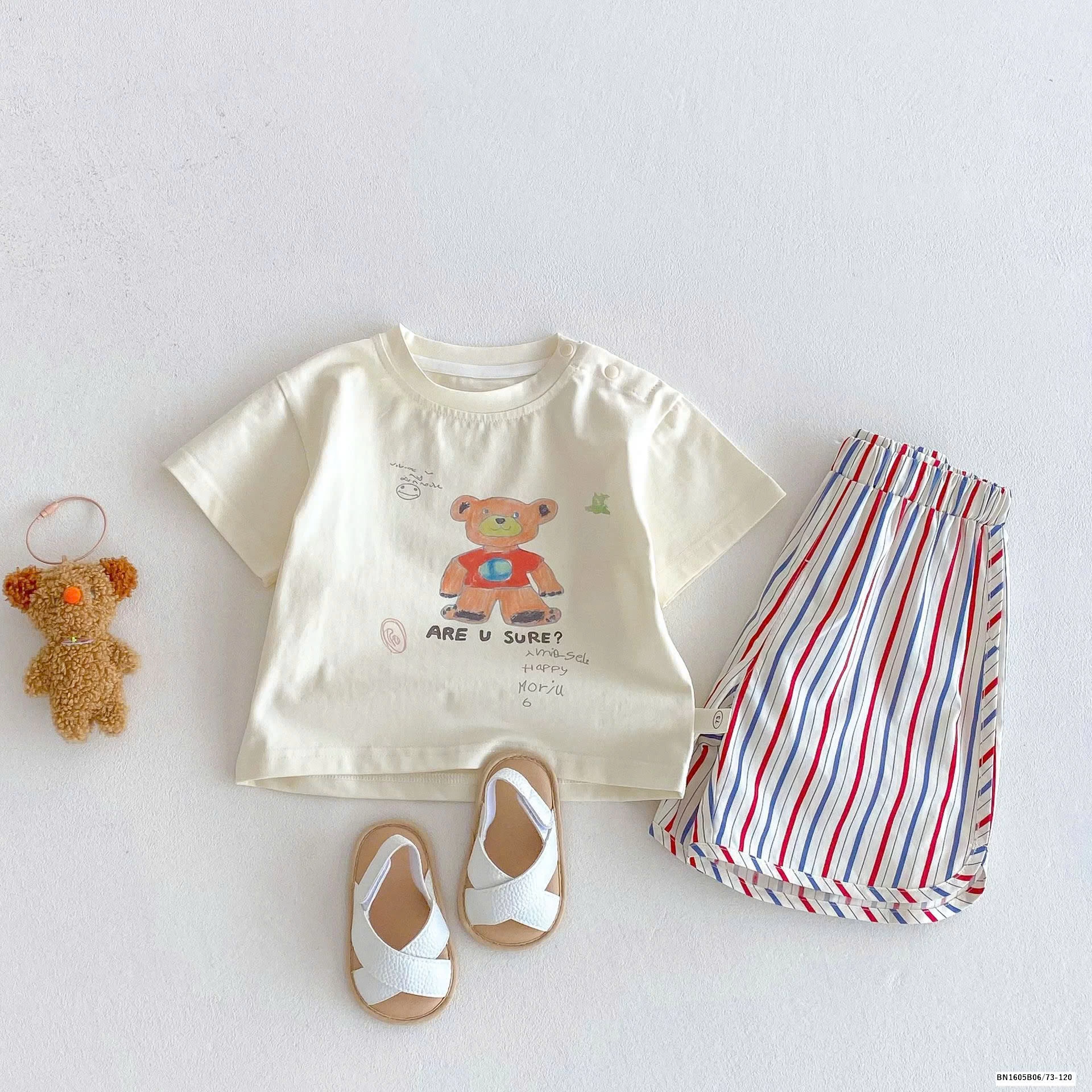 SET ÁO PHÔNG MIX QUẦN SHORT SỌC KẺ BÉ TRAI