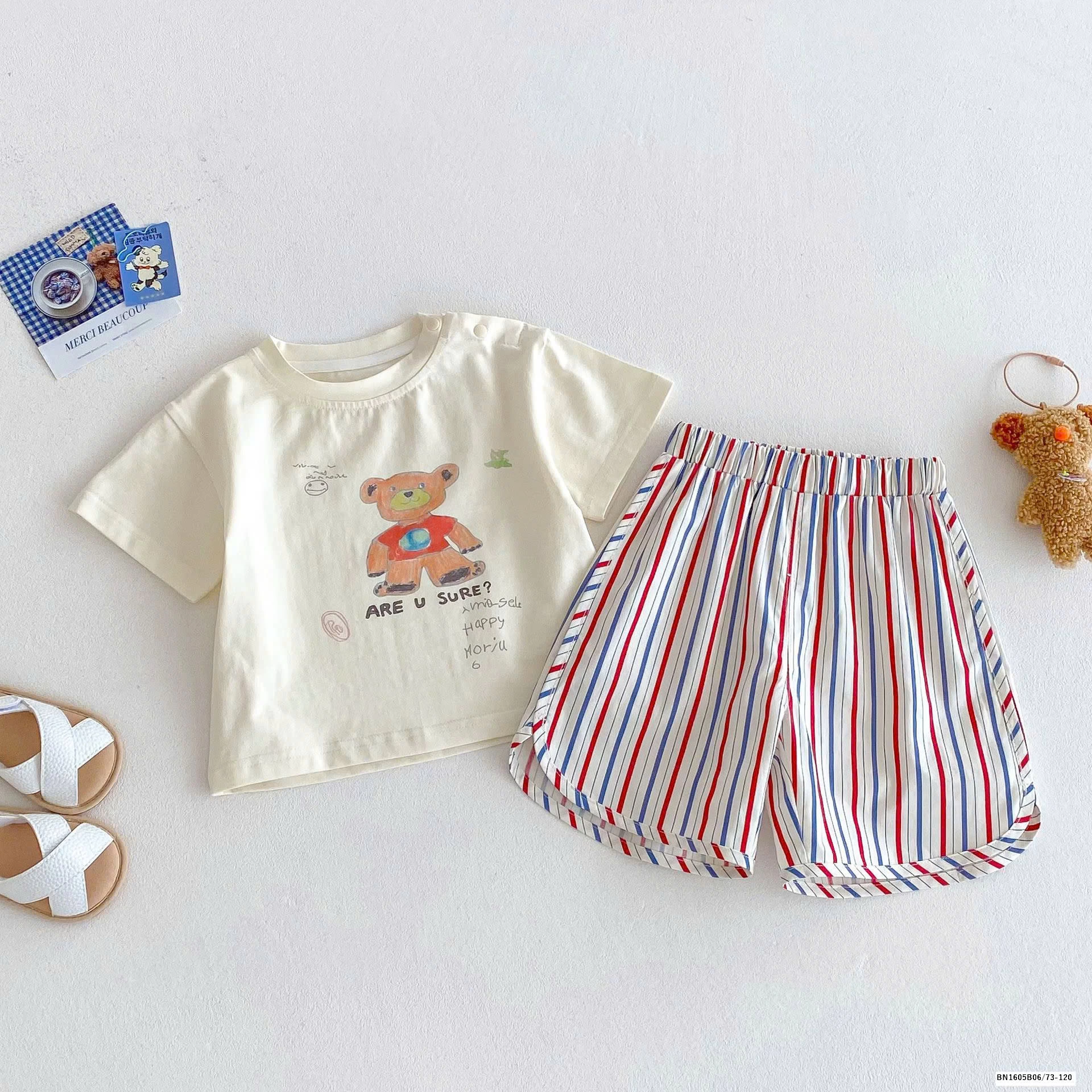 SET ÁO PHÔNG MIX QUẦN SHORT SỌC KẺ BÉ TRAI