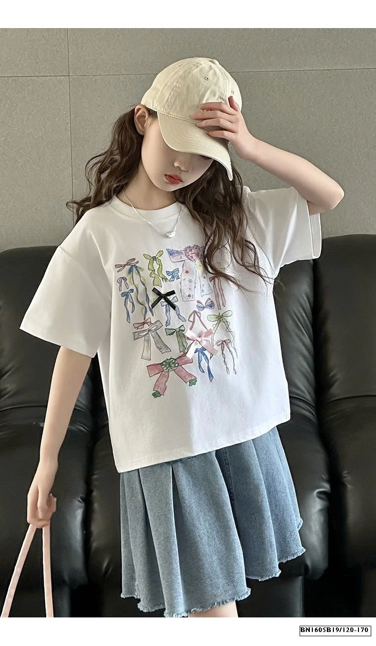 ÁO THUN NƠ MIX CHÂN VÁY DÁNG DAI